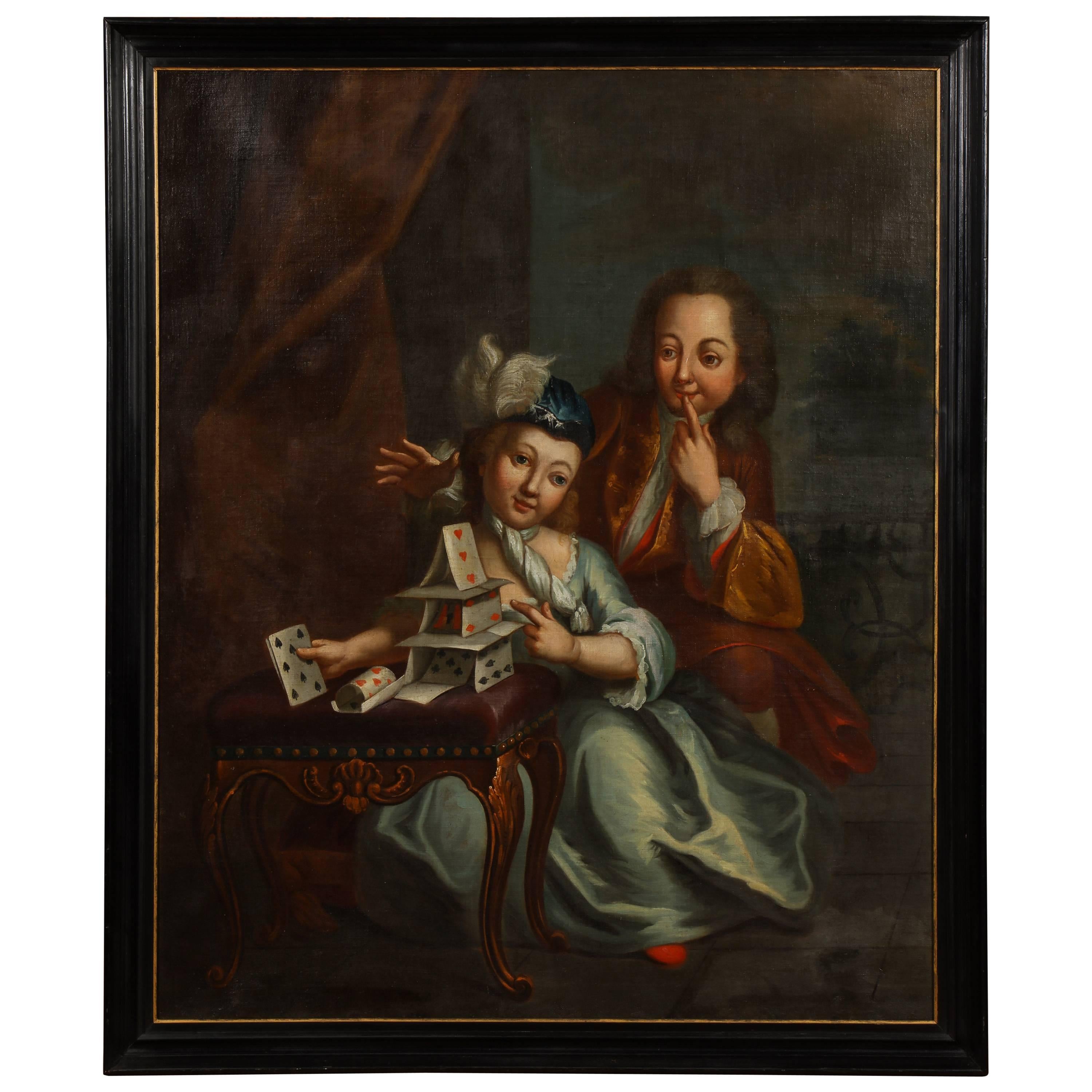 German 18th Century Oil Painting, House of Cards
