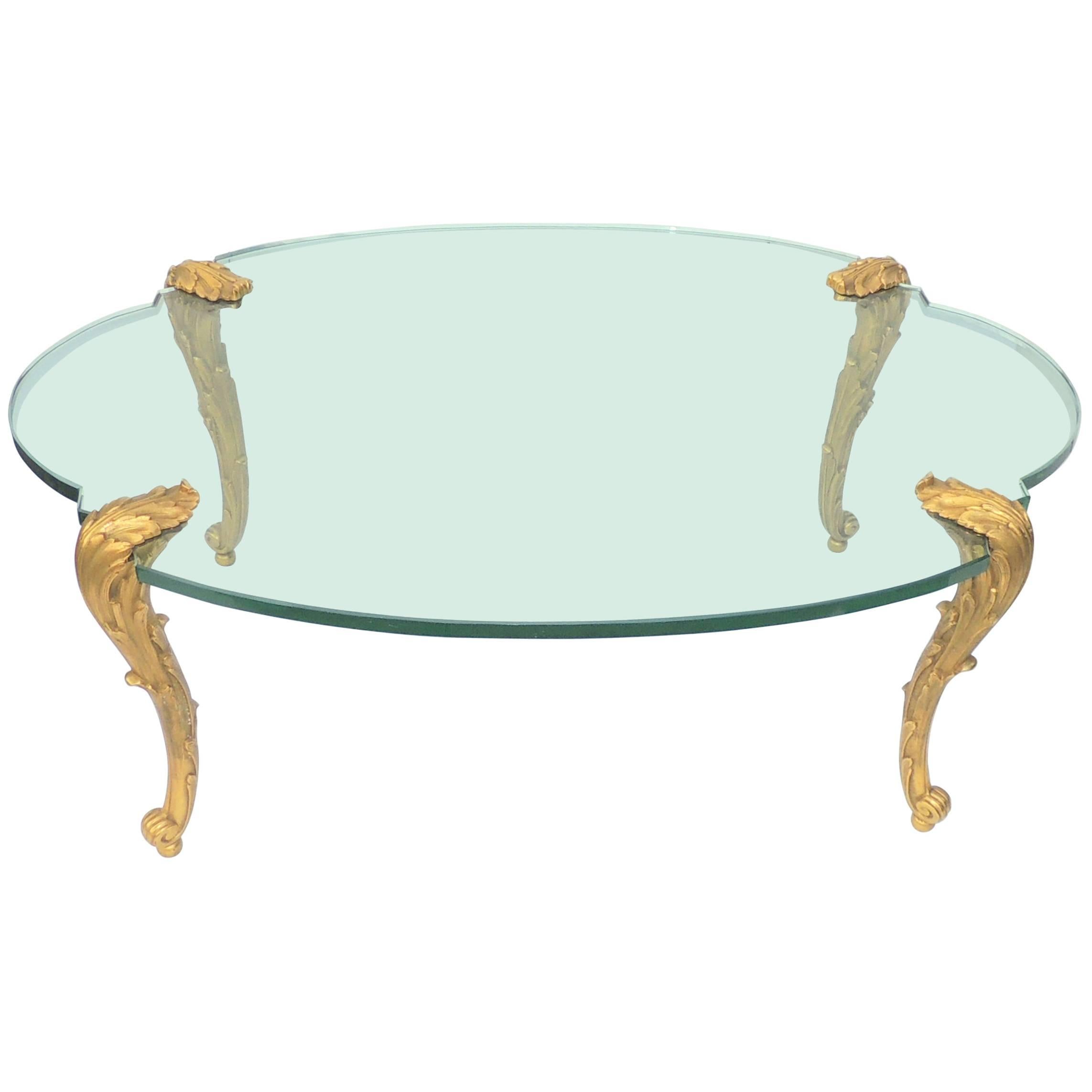 Wonderful P E Guerin Doré Gilt Bronze Glass Top Oval Louis XV Fine Coffee Table