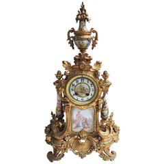 19th Century French Ormolu and Hand-Painted Porcelain Clock, circa 1880