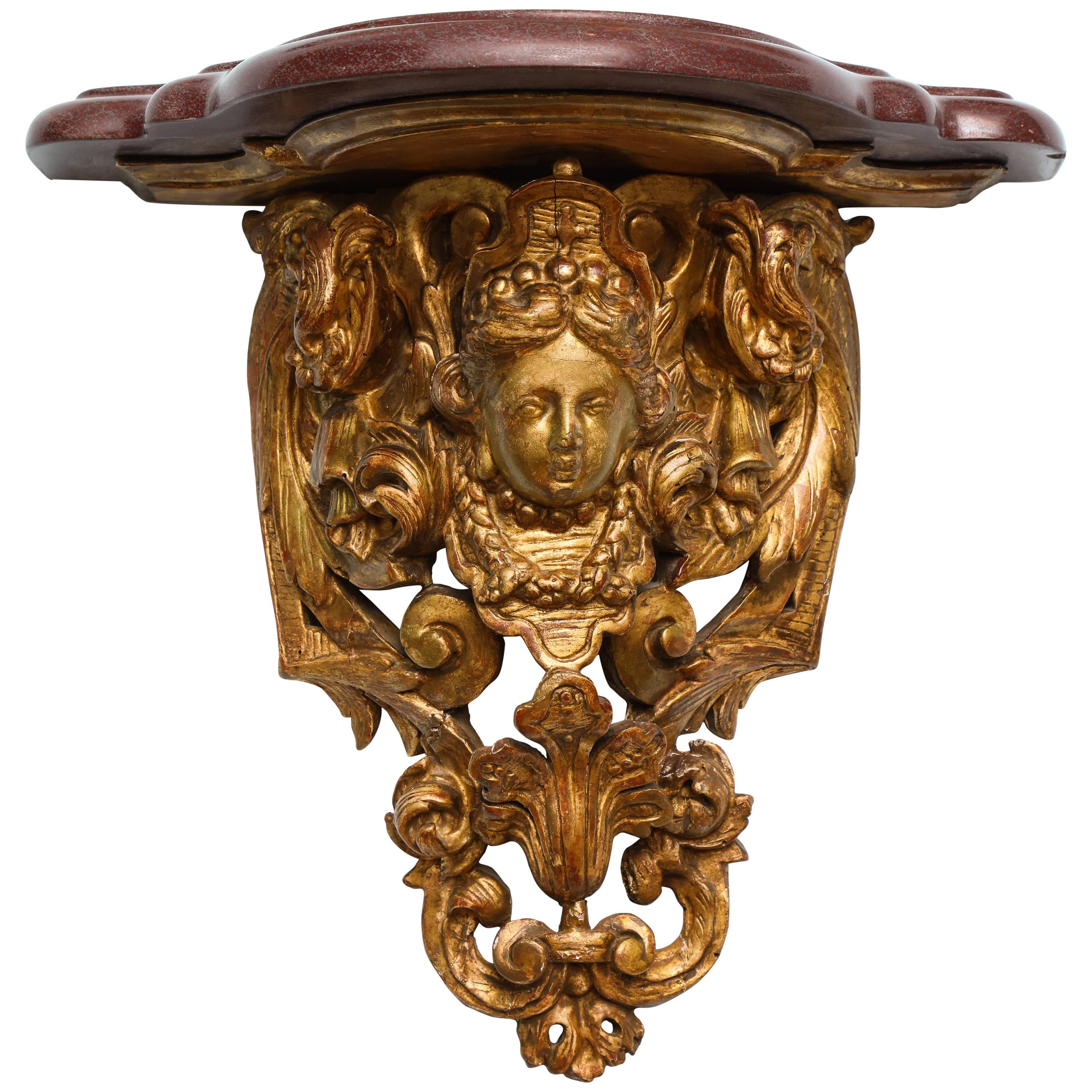 French Regence Gilded Wall Bracket with a Marble Top