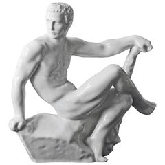 "Hercules at Rest," Rare Art Deco Nude Porcelain by Bregnoe, Danish