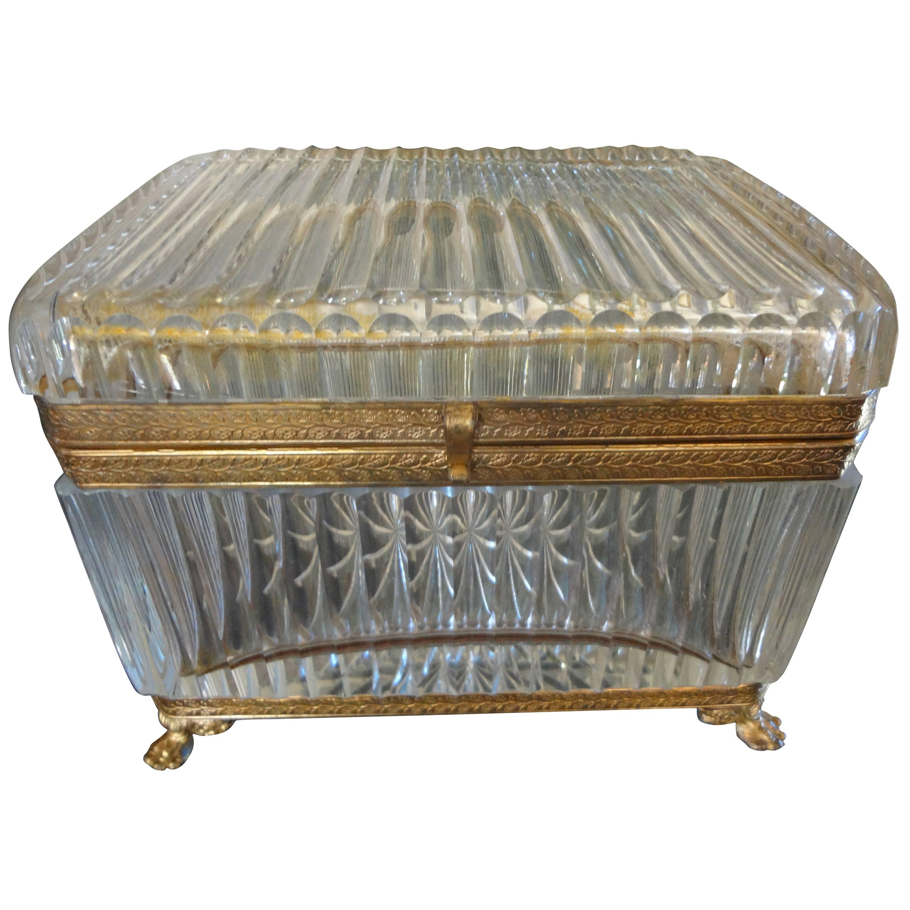 Large Antique French Crystal Box Attributed To Baccarat