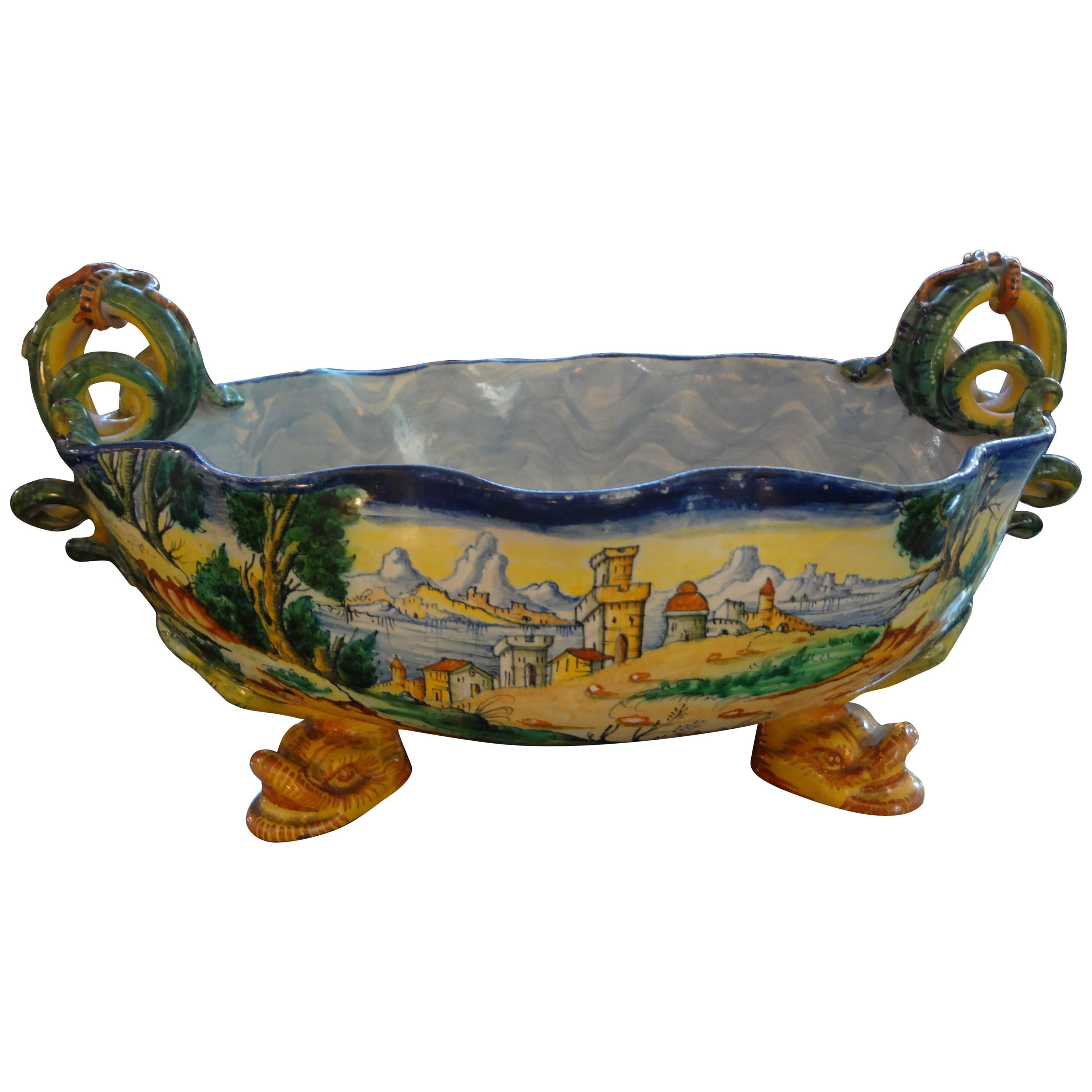 Antique Italian Hand-Painted Faience Majolica Bowl