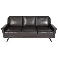 Three-Seat Rosewood and Leather Sofa