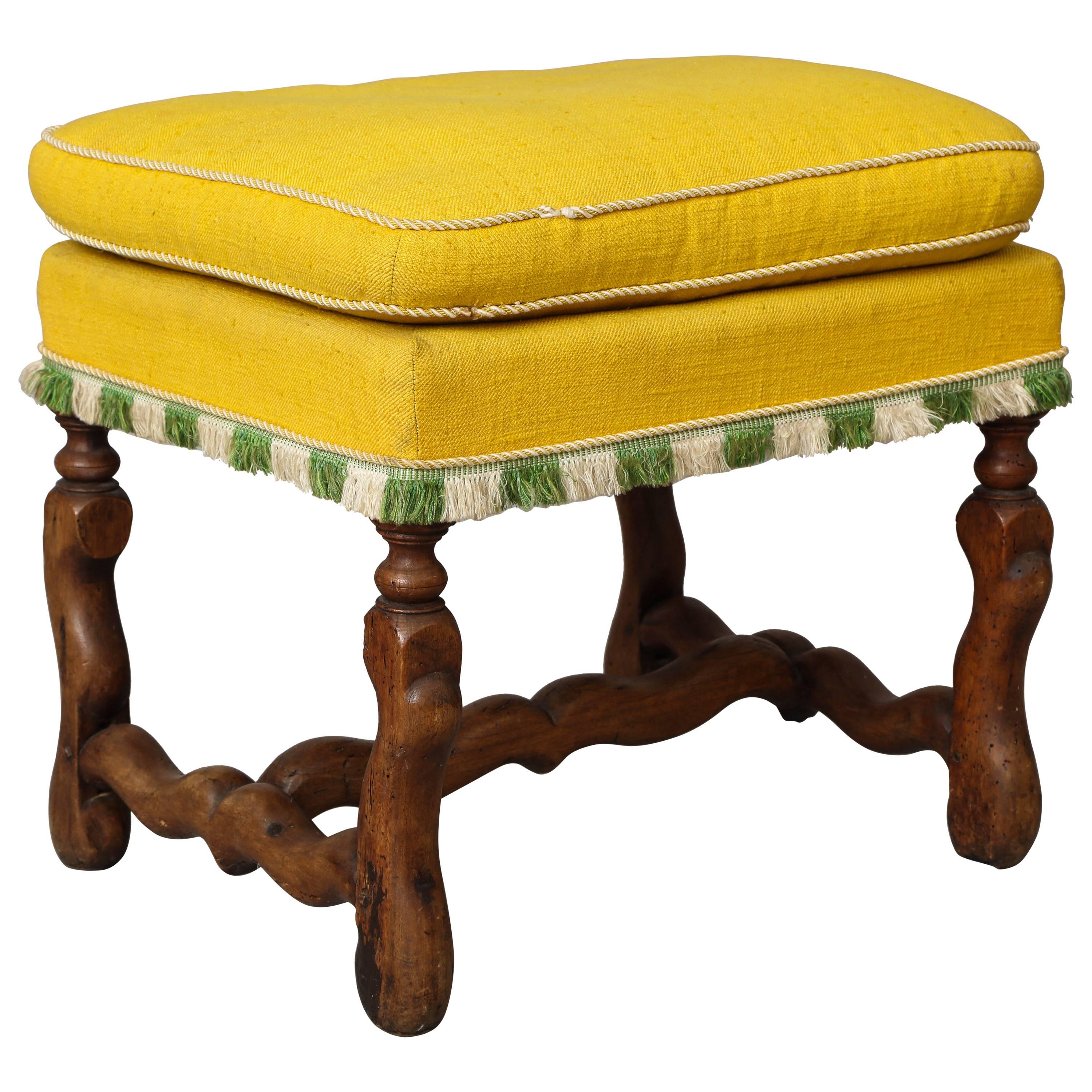 Louis XIII French Walnut Stool with ‘Os De Mouton’ Legs and Stretcher