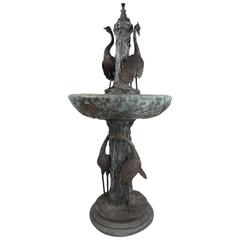 Bronze Garden Fountain with Water Feature and Egret Motif