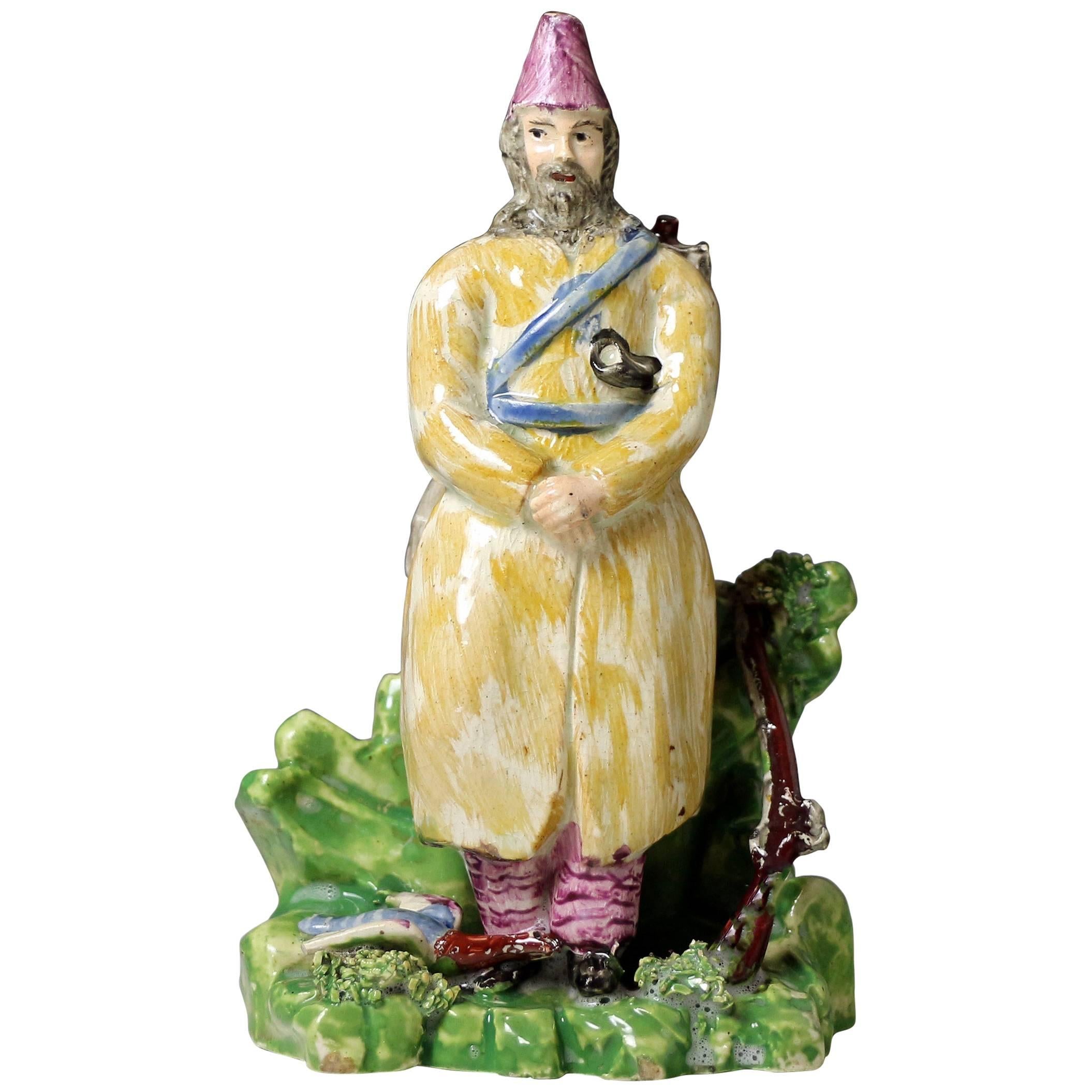 Antique Staffordshire Pearlware Figure of Robinson Crusoe, circa 1820