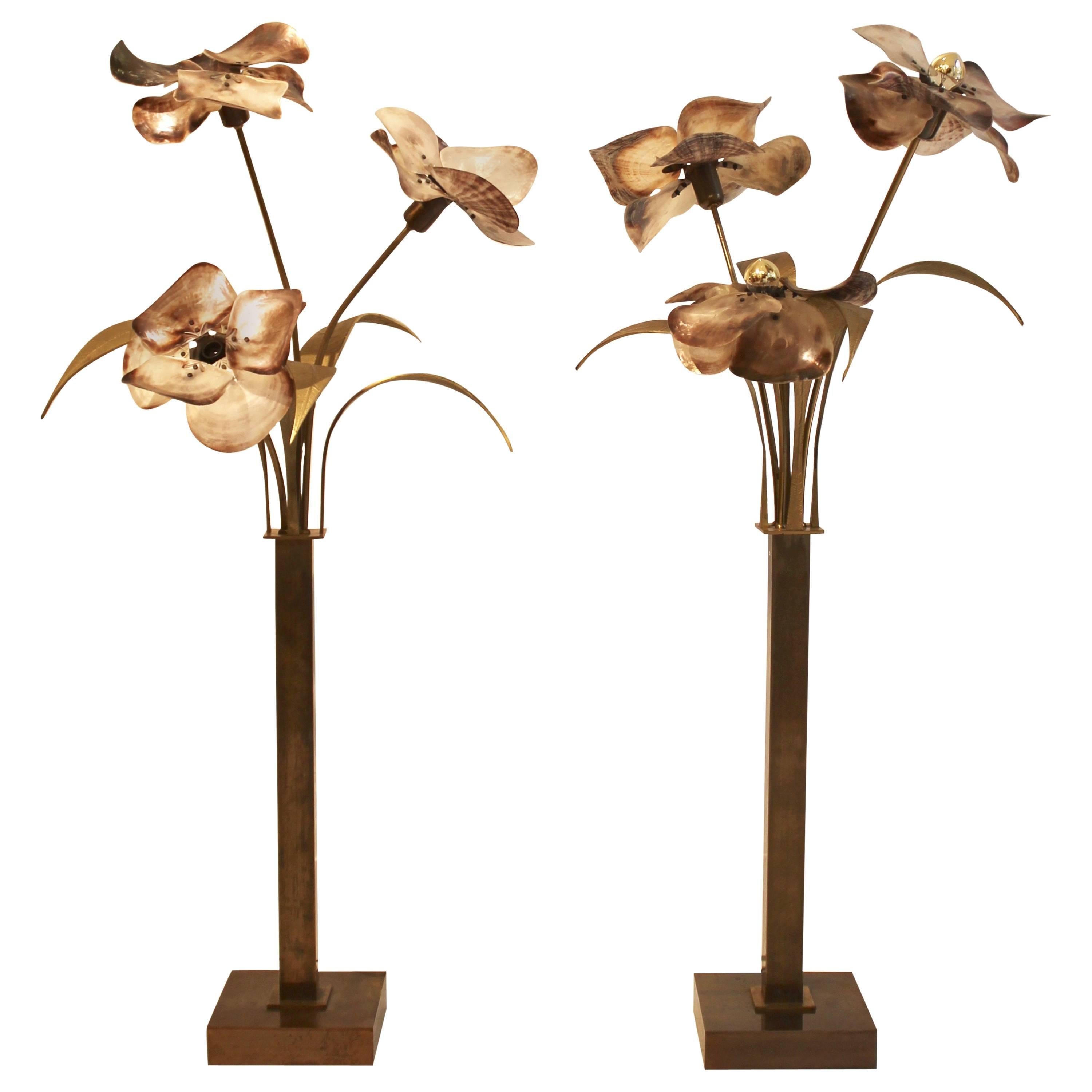 Pair of Lamps in Bronze and Nacre by Belgian Designer Willy Daro, 1970s