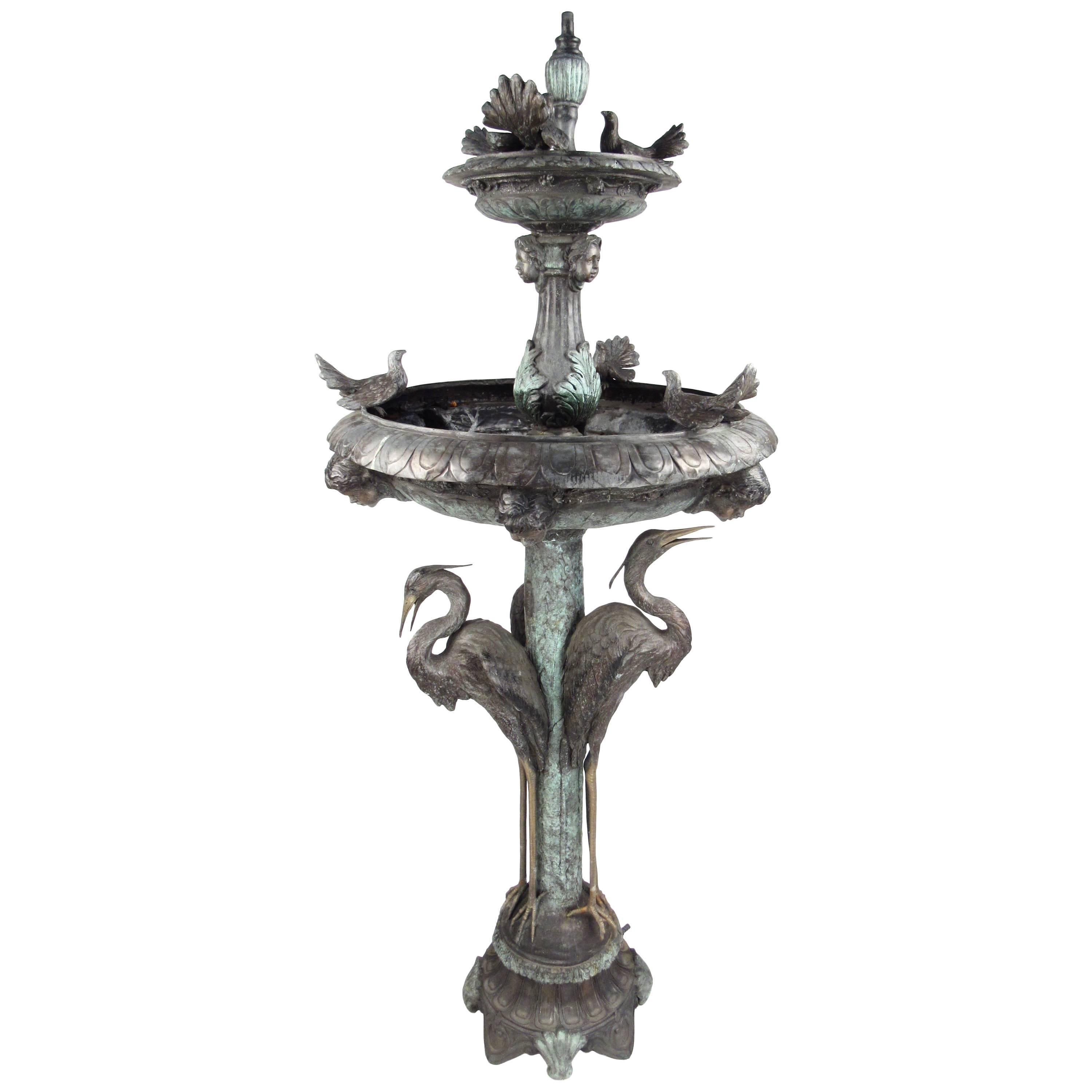 Spectacular Two-Tier Bronze Garden Fountain with Water Feature