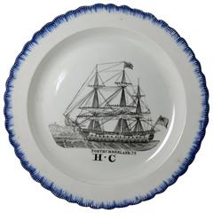 HMS. Northumberland Ship Plate with Blue Shell Edge Broder