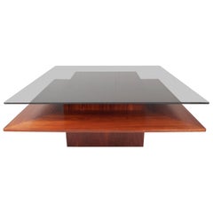 Mid-Century Modern Teak and Glass Two-Tier Coffee Table