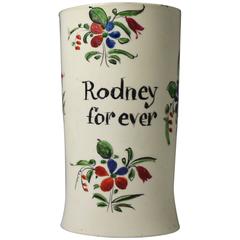 English Creamware Pottery Tankard with Inscription Rodney for Ever