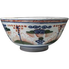 Antique English Delftware Bowl with Polychrome Decoration