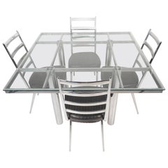 Retro Mid-Century Modern Chrome and Glass Dining Table
