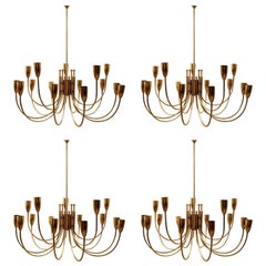 One Pair of 1970s Brass Chandeliers
