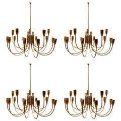 Two Pairs of 1970s Brass Chandeliers 12