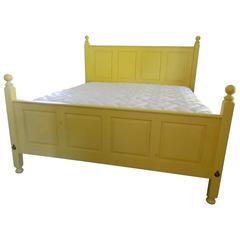 Queen Size Painted Yellow Bed, 20th Century