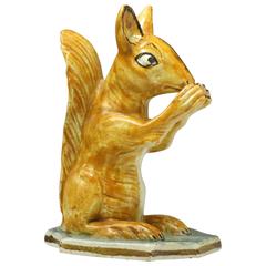 Prattware Pottery Figure of a Seated Squirrel Eating a Nut, Antique Period Late