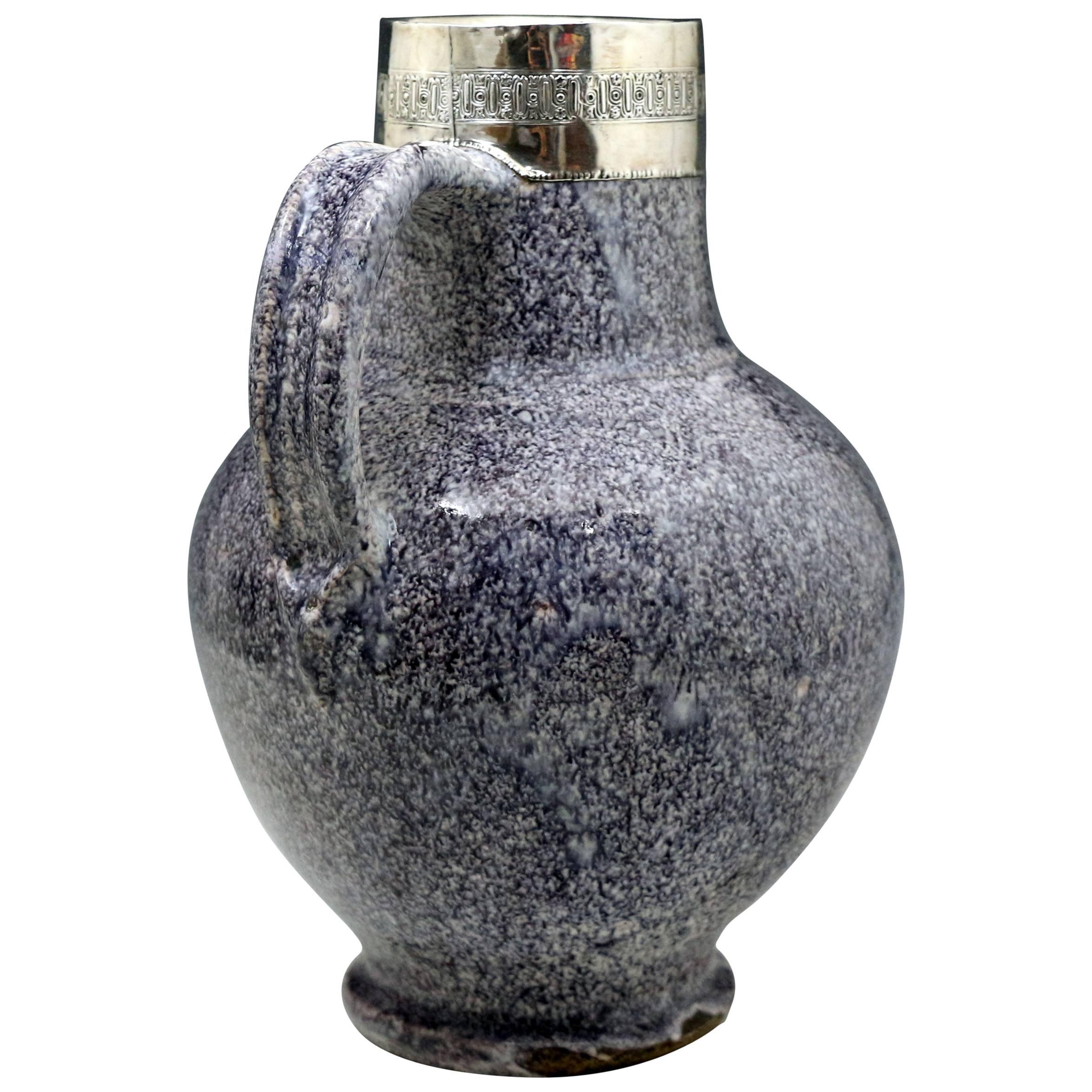 Early Delftware Pottery Malling Jug with Silver Collar