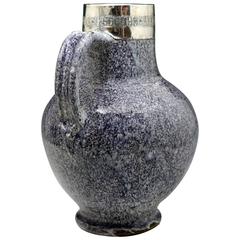Early Delftware Pottery Malling Jug with Silver Collar