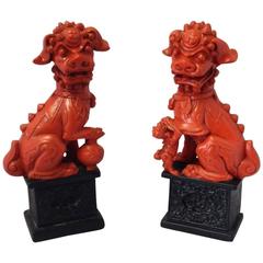 Pair of ABCO Vintage Red Foo Dogs/Lions