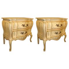 Pair of Antique Bombe Marble-Top Commodes