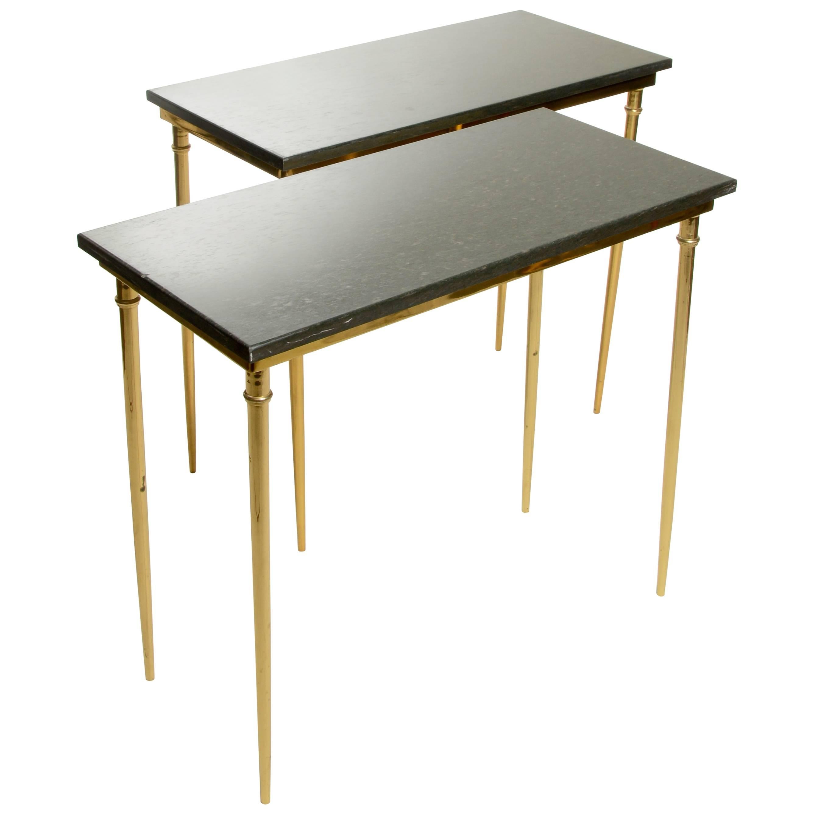 Matching Italian Brass and Green Black Marble Console, 1960