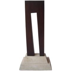 Guy Dill Wood Sculpture with Marble Base Signed and Dated 1
