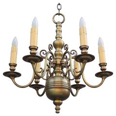 1920s Colonial Revival Brass Six-Arm Chandelier