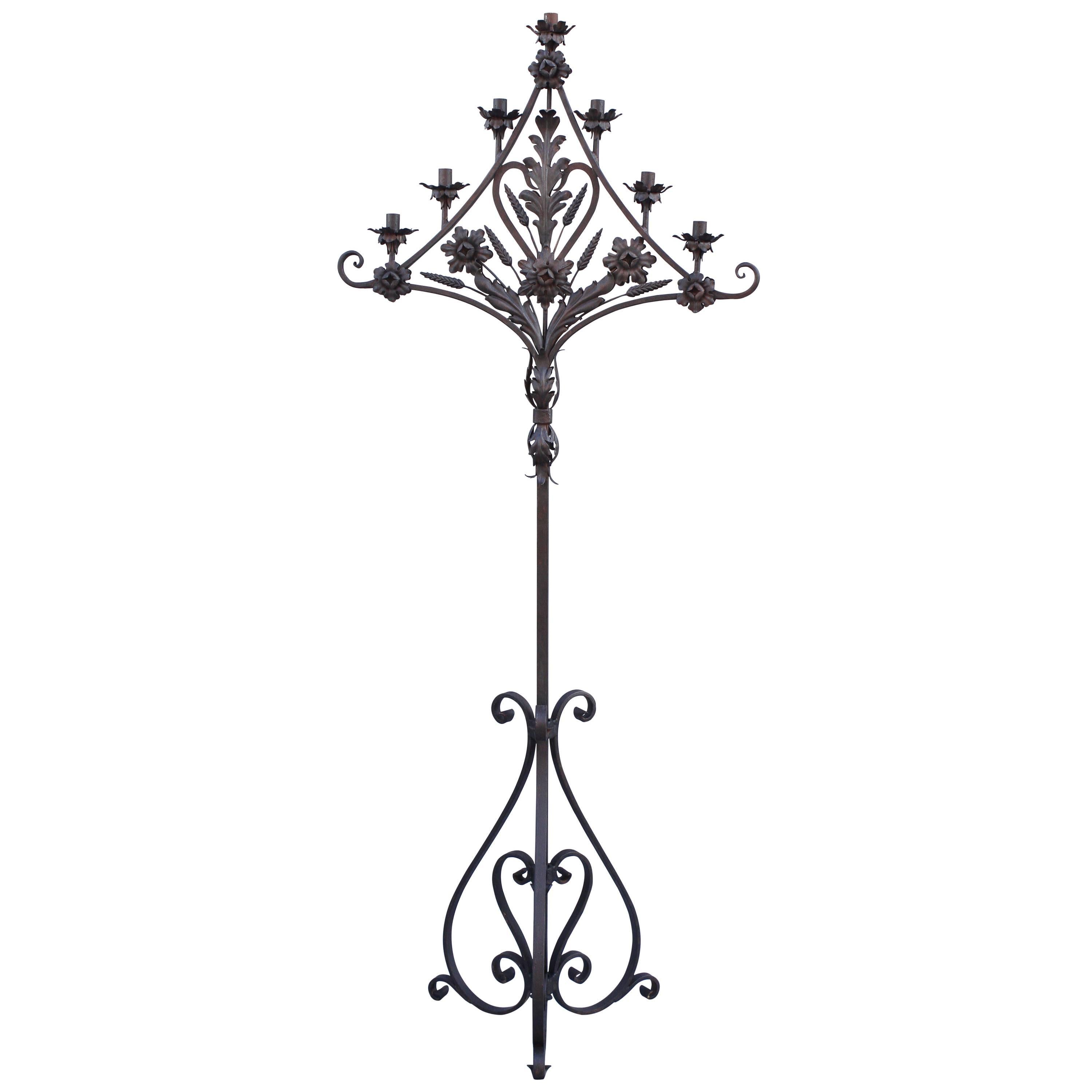 1920s Wrought Iron Candelabra Floor Stand
