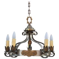 Spanish Revival Chandelier with Pewter and Gold-Tone Details