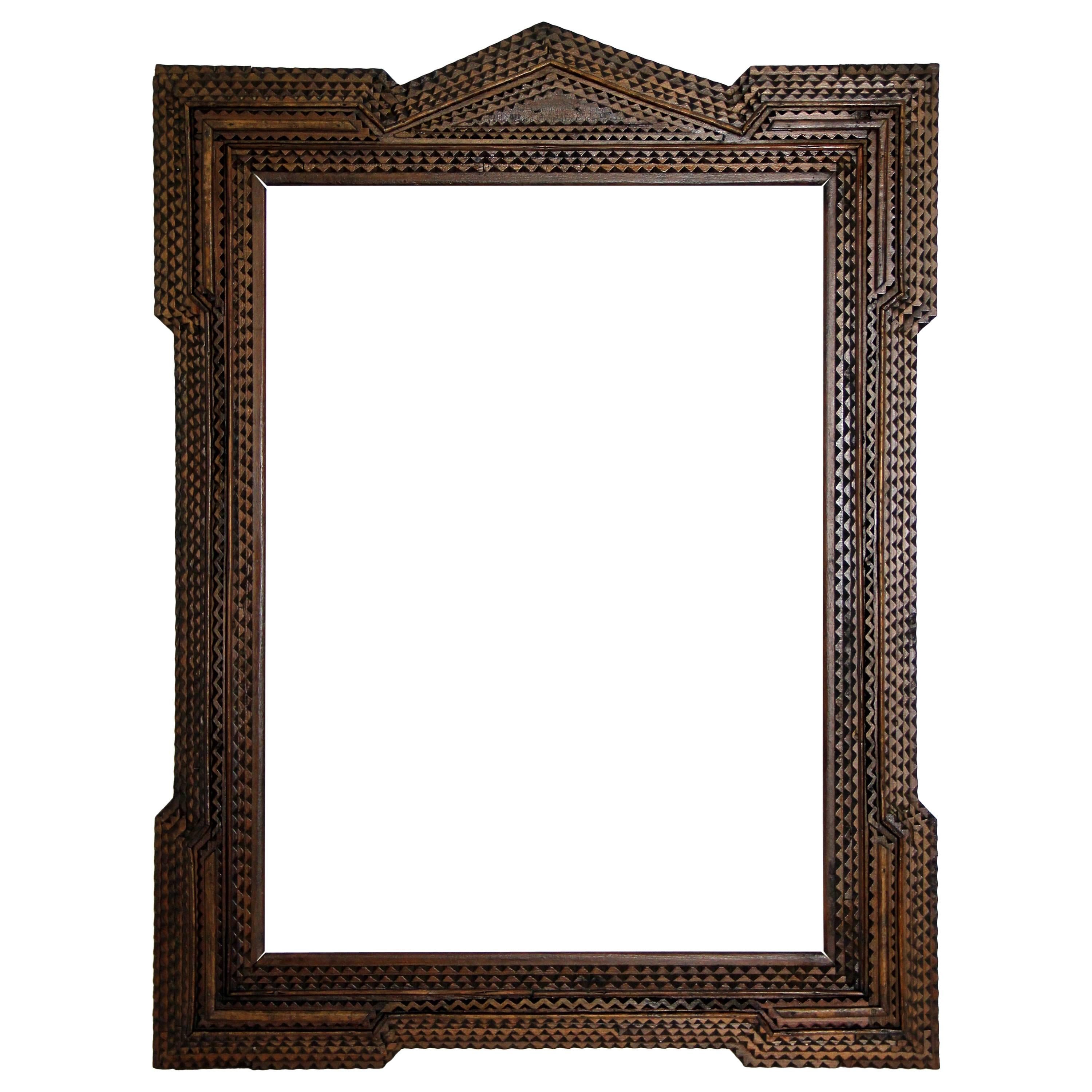 Hand-Carved Tramp Art Frame from Austria, circa 1900