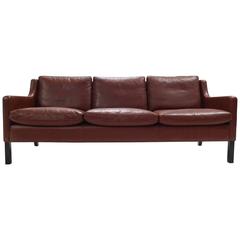 Danish Stouby Brown Leather Three-Seat Sofa, Midcentury, 1960s