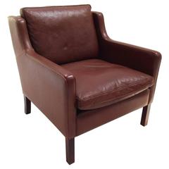 Danish Stouby Tan Brown Leather Armchair Midcentury Chair, 1960s
