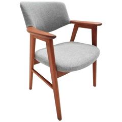 Danish Erik Kirkegaard Teak and Grey Wool Desk Armchair Midcentury Chair