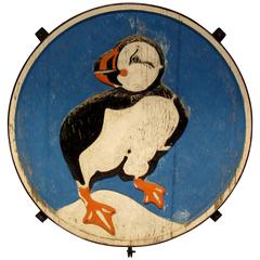 Unusual Hand-carved  Mid Century 46" Trade Sign of a Puffin circa 1985