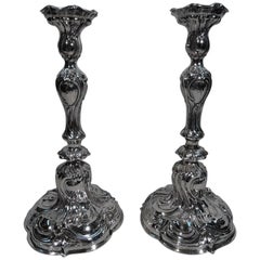 Pair of Tall Antique German Rococo Silver Candlesticks
