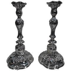 Pair of Tall Antique German Rococo Silver Candlesticks 6