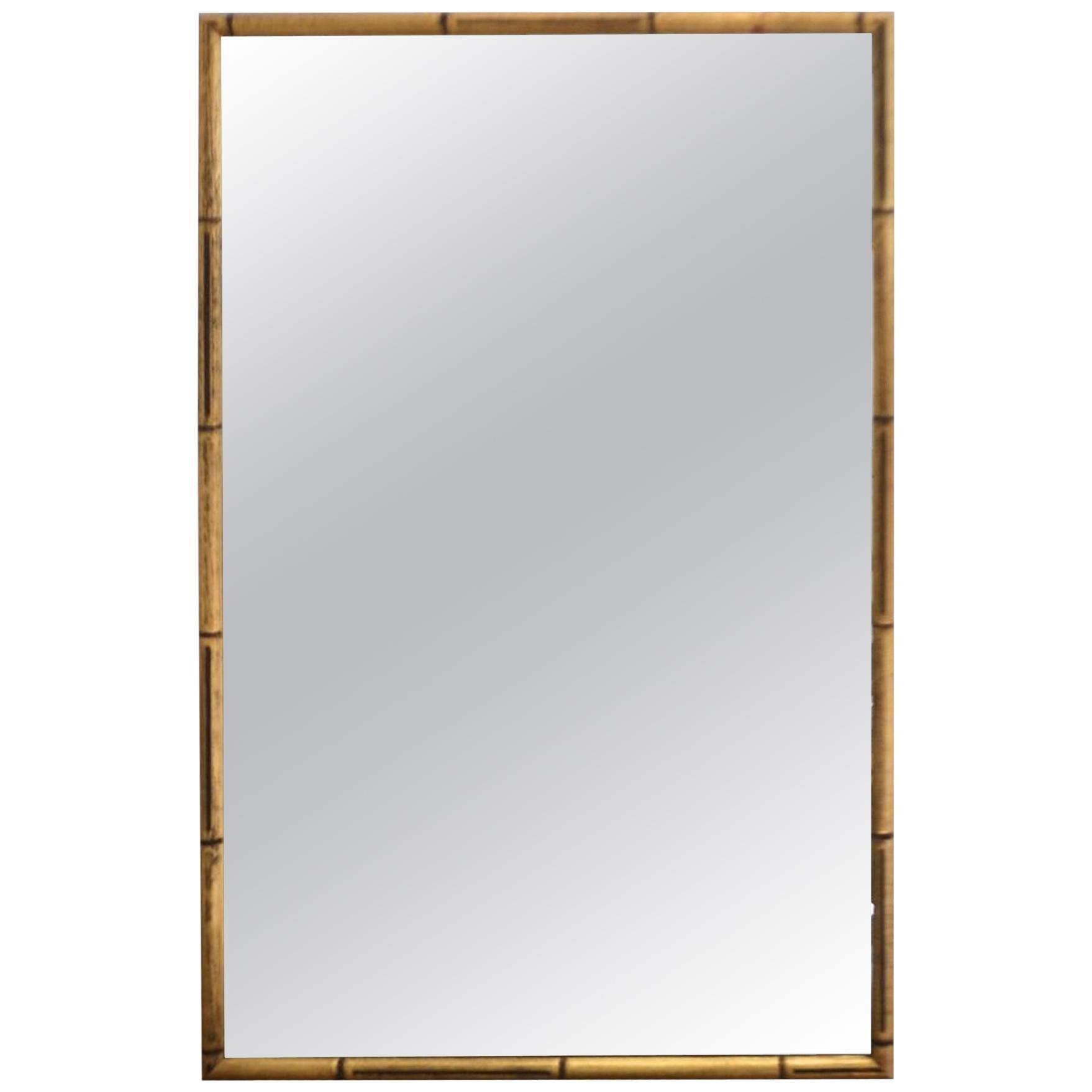 Hollywood Regency Giltwood Faux Bamboo Wall Mirror For Sale