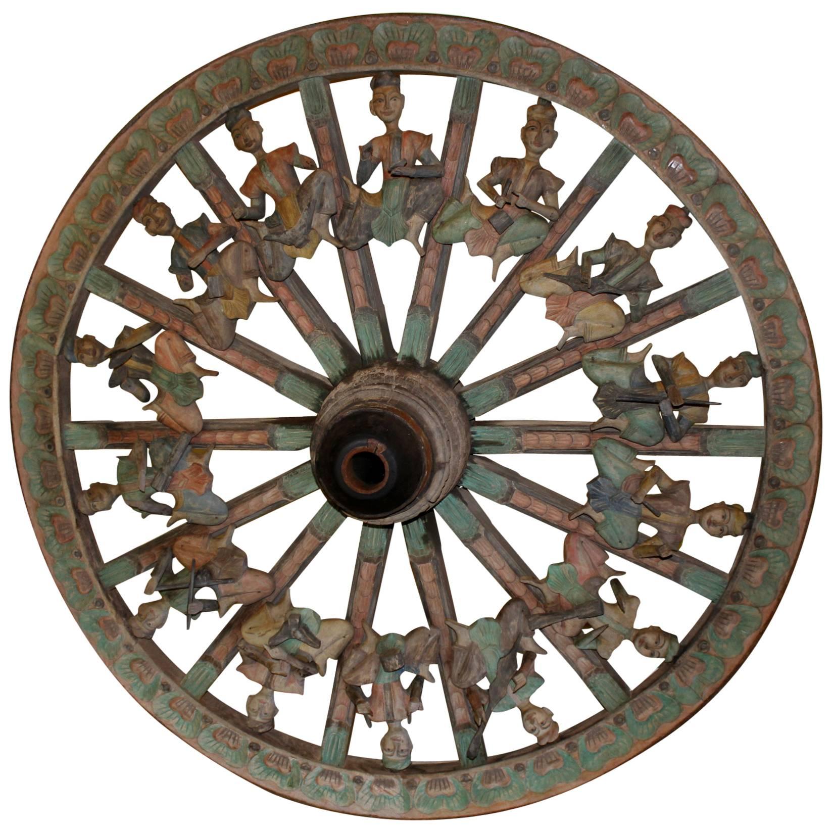 19th-20th Century Indonesian Parade or Carnival Cart Wheel with Musical Figures