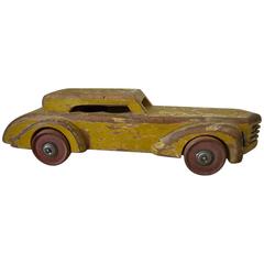 1930s French Painted Yellow Wooden Toy Car