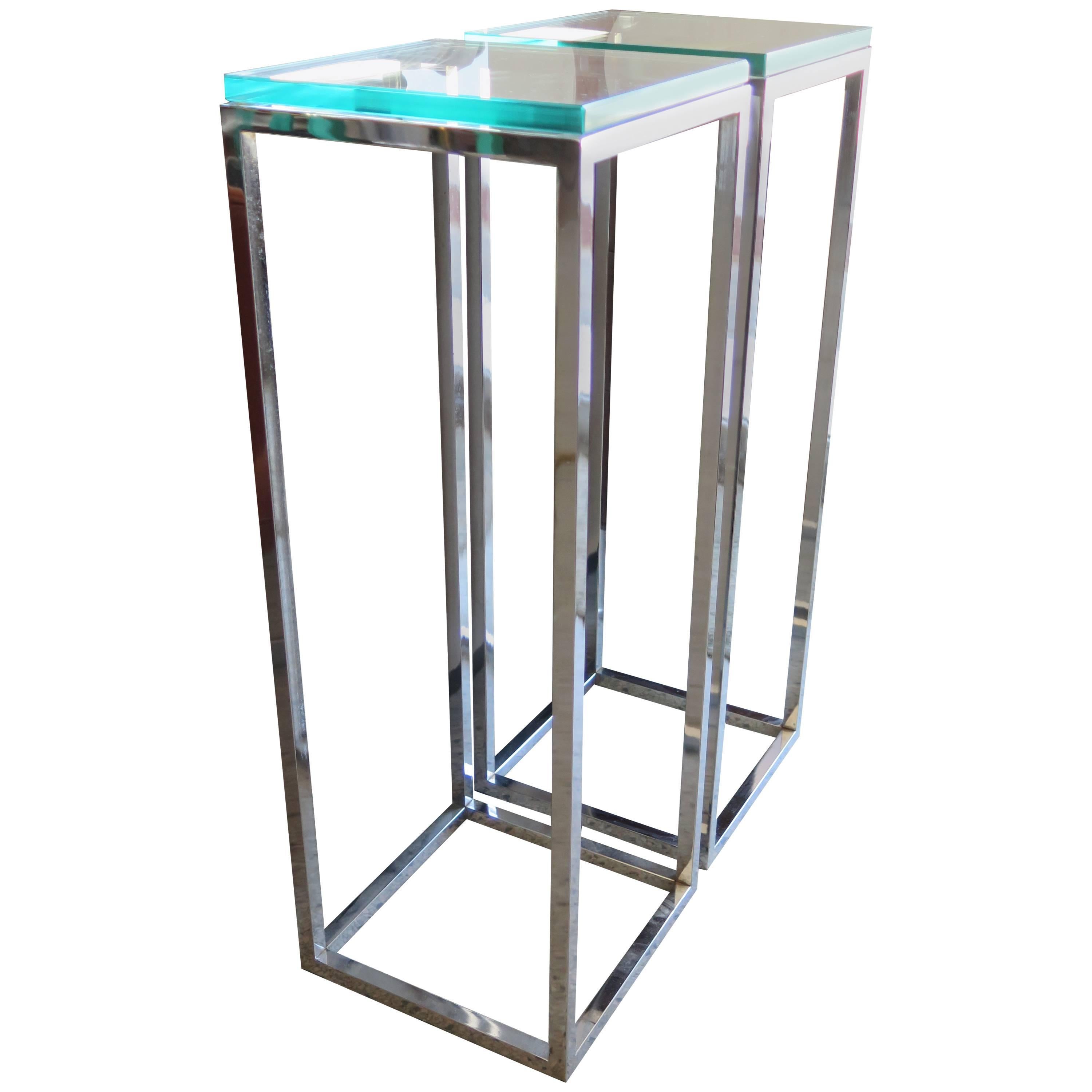 Pair of Classic Tall Chrome Pedestal Tables