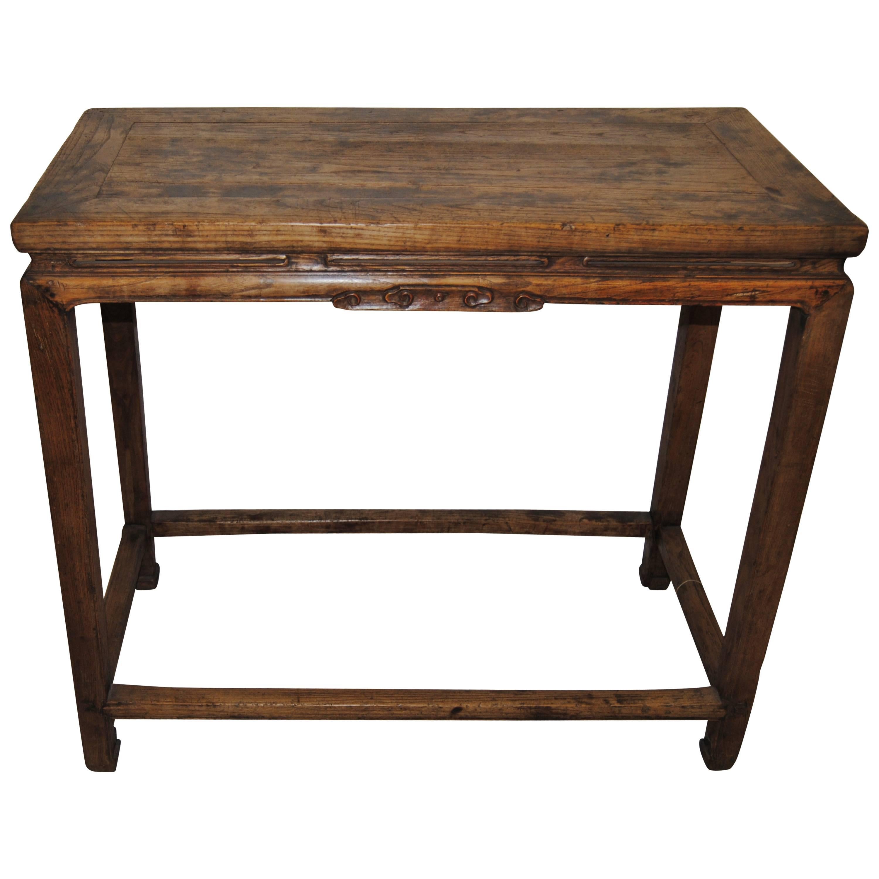 Antique Hand-Carved Chinese Elmwood Wine Table, Early 19th Century For Sale