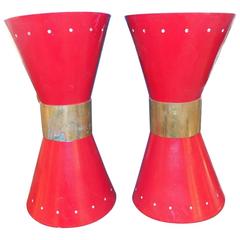 Beautiful Pair of Red Sconces in the Style of Stilnovo 12