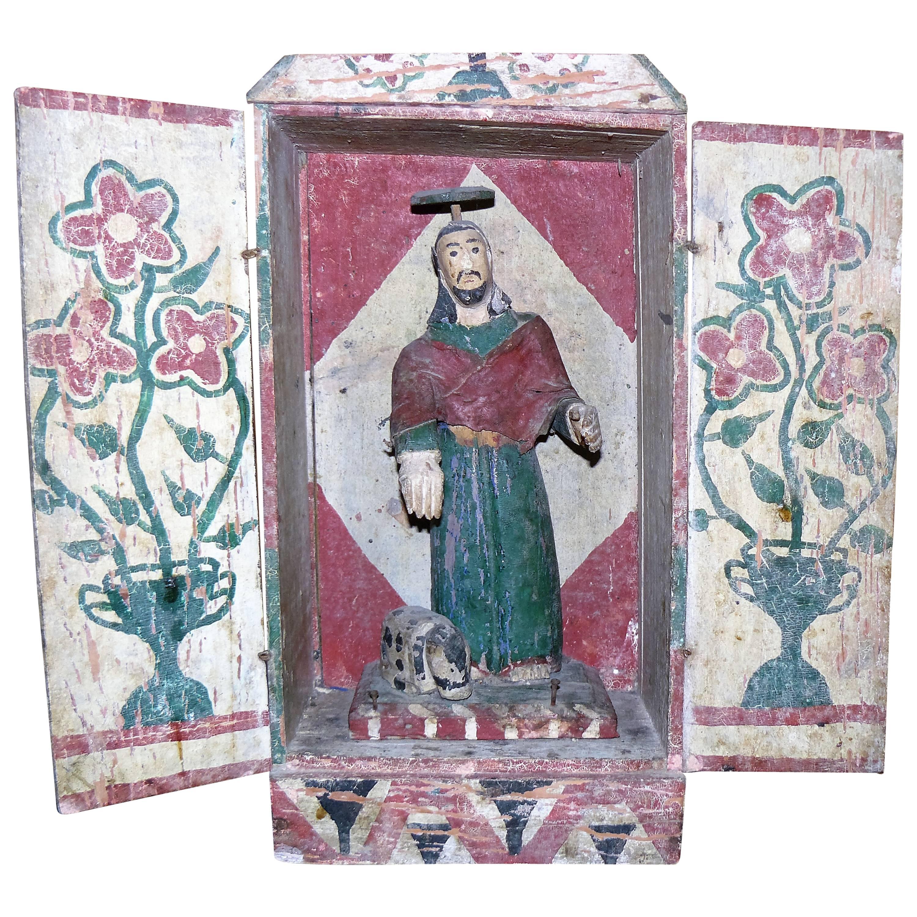 19th Century Mexican Nicho Altar with Saint Roch For Sale