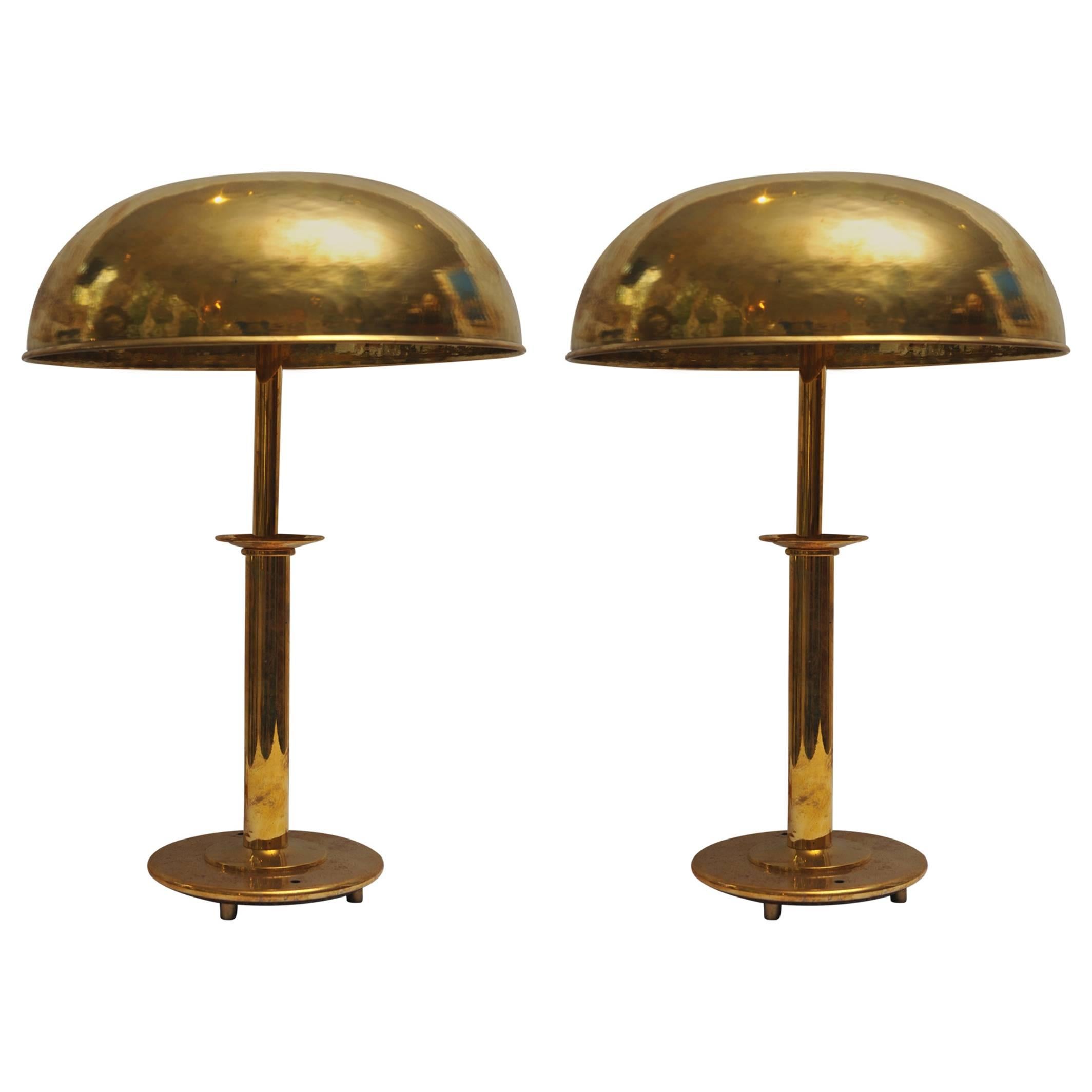 Pair of Mid-Century Modern Nautical Brass Table Lamps from Ship's Stateroom