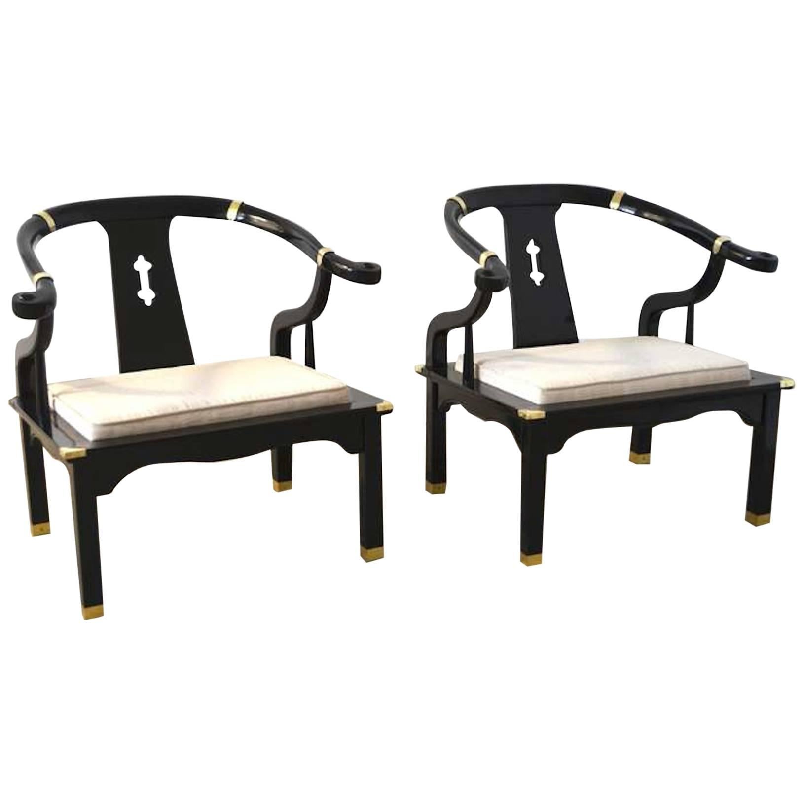 Pair of Hollywood Regency Asian Inspired Club Chairs For Sale