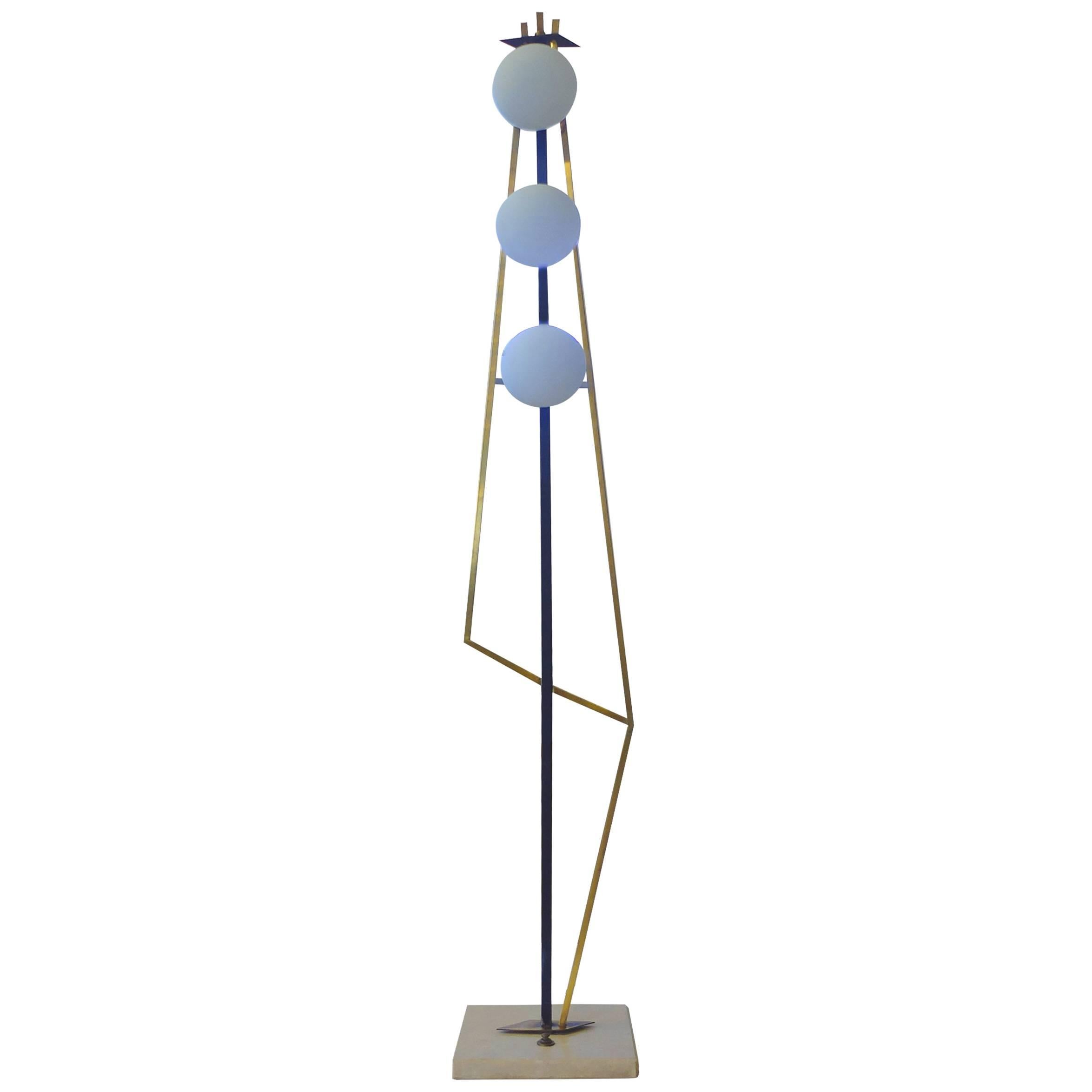 Italian Mid-Century Modern Geometric Brass Floor Lamp, attributed to Stilnovo 