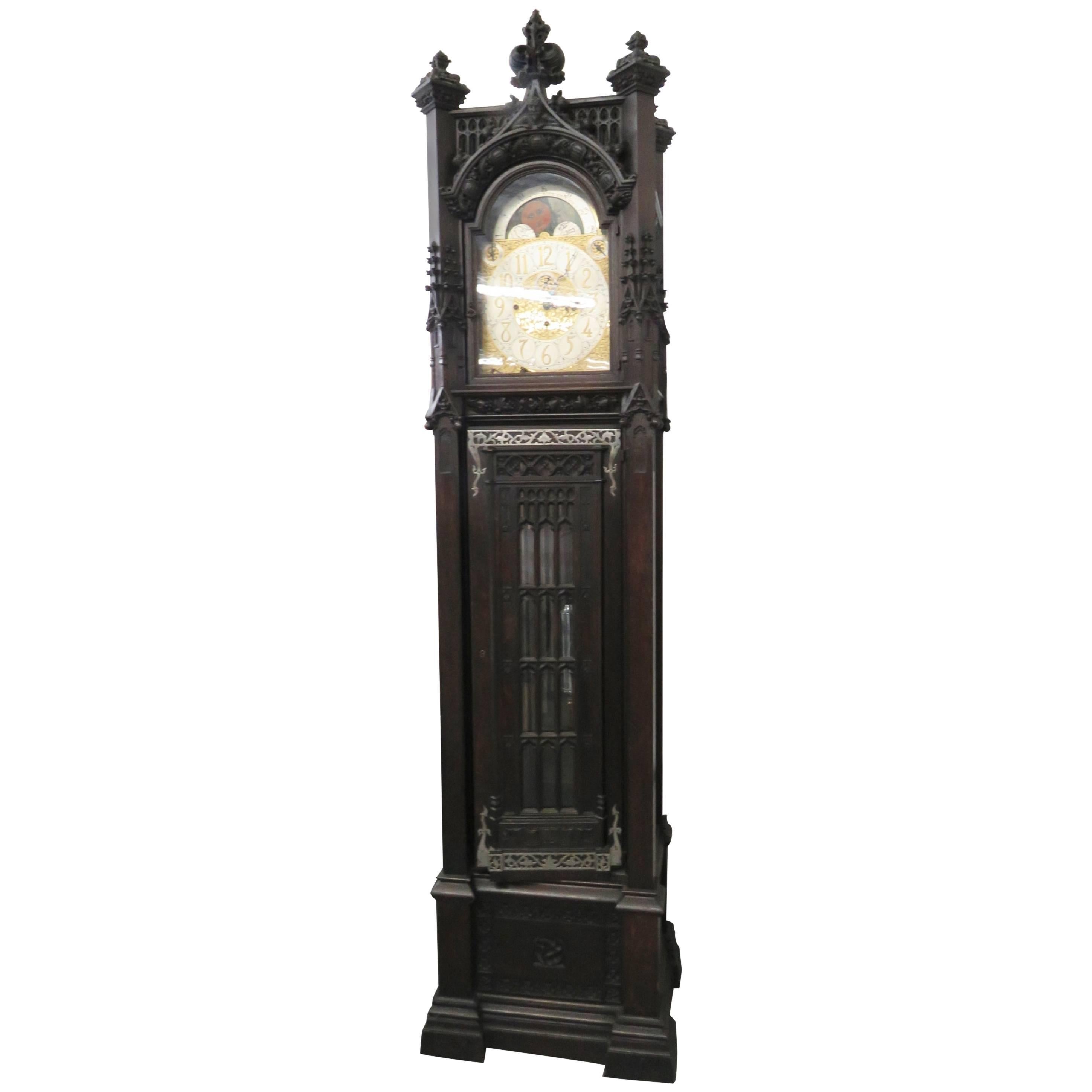 Gothic Style Carved Grandfather's Clock
