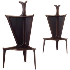 Authentic Italian Mid-Century Dark Rosewood Corner Tables from the 1950s